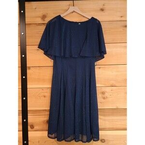 J Taylor Short Sleeve Fit + Flare Dress Navy Sparkle Sz 12 Cocktail Wedding